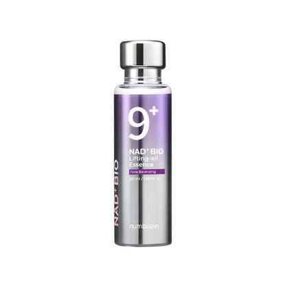 Silver and purple No.9 NAD+ bio lifting-sil essence bottle with metallic cap for authentic k-beauty skincare South Africa