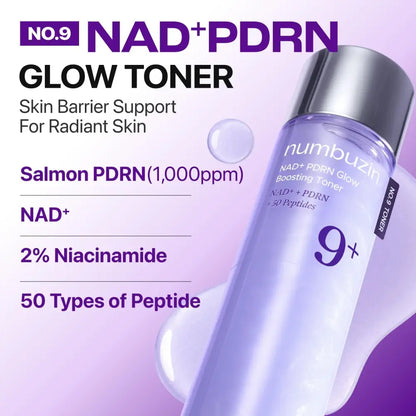 No.9 NAD+ PDRN Glow Boosting Toner 150ml - and Pad Numbuzin Toners