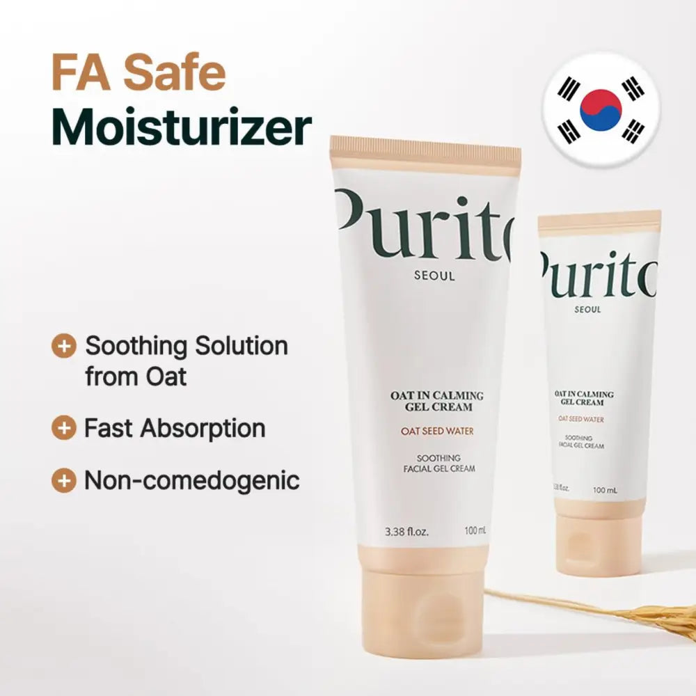 White tube of purito seoul oat in calming gel cream with beige cap from the best korean skincare brands sa collection