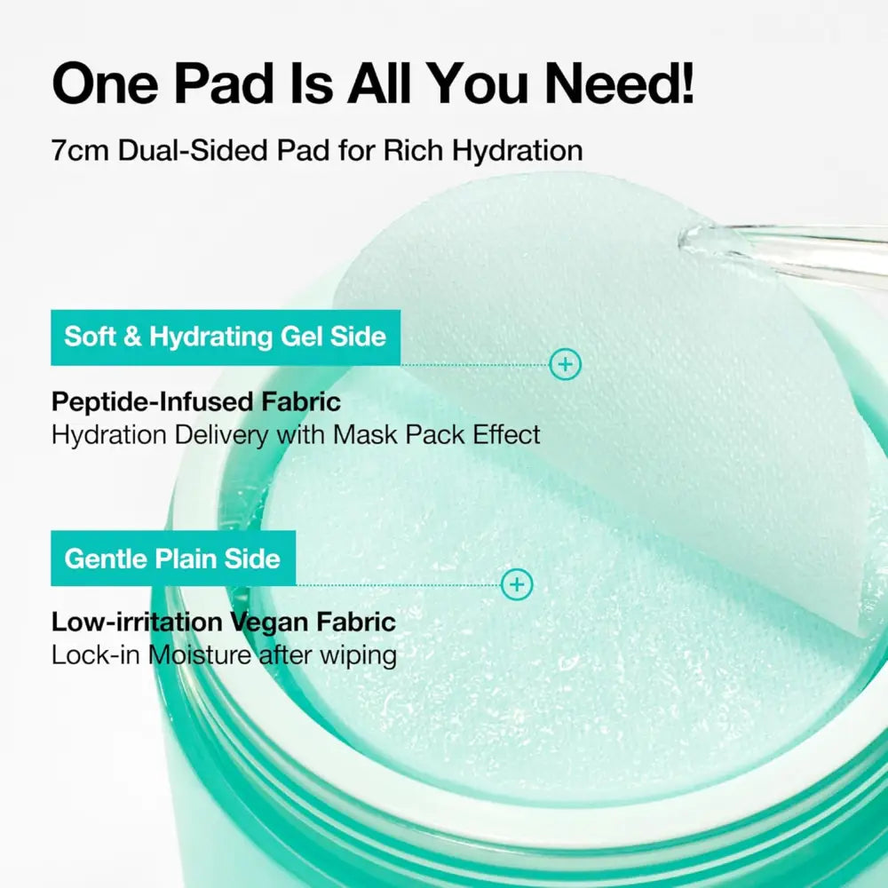 Pdrn 100 hyaluronic acid glow pad in translucent teal with dual-sided gel and vegan fabric for authentic k-beauty korean skincare south africa