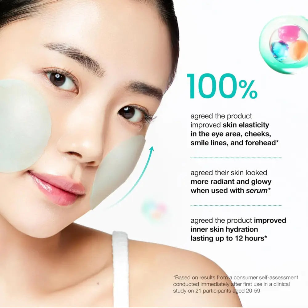 Transparent gel glow pads from pdrn 100 hyaluronic acid applied to eyes and cheeks for authentic k-beauty glow pad