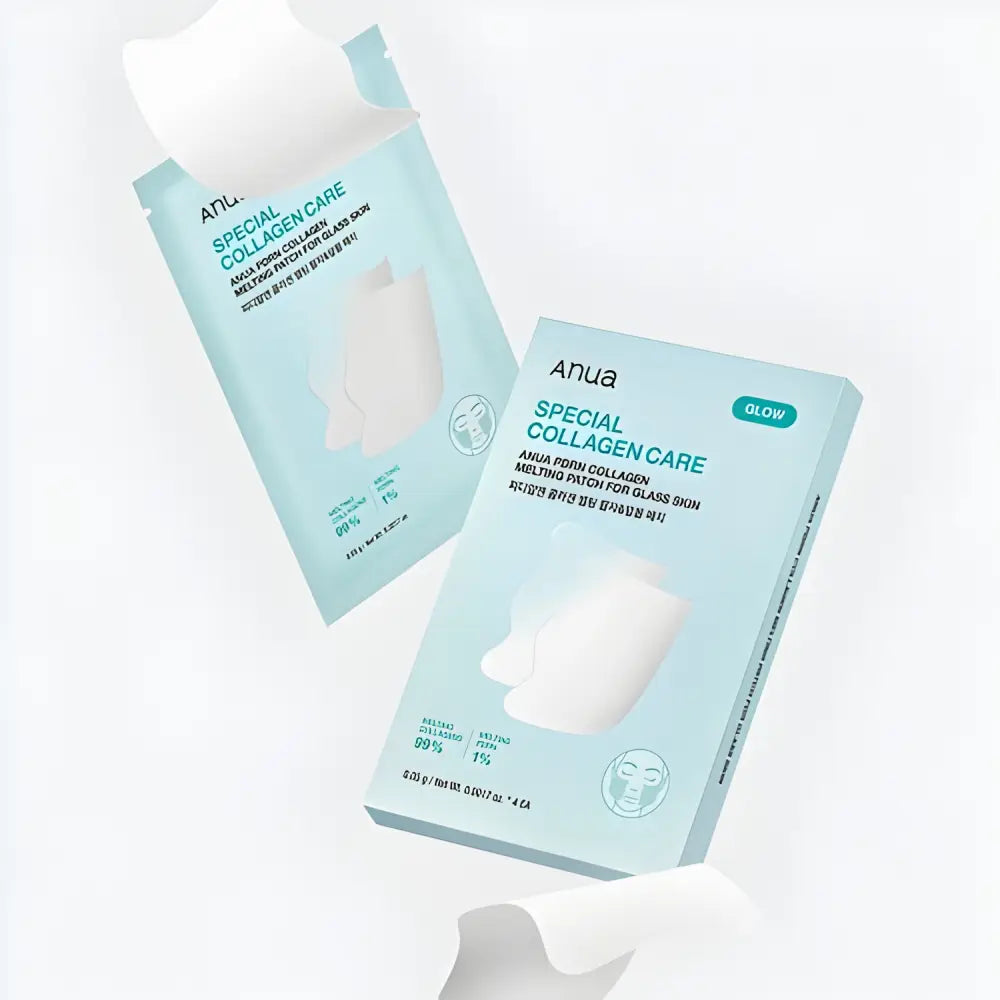 Light blue rectangular package of anua pdrn collagen melting patch for glass skin from best korean skincare brands sa