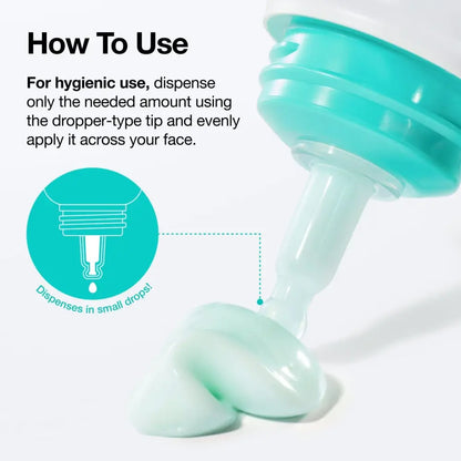 A translucent teal pdrn hyaluronic acid 100 moisturizing cream dispenser with dropper for hygienic facial application