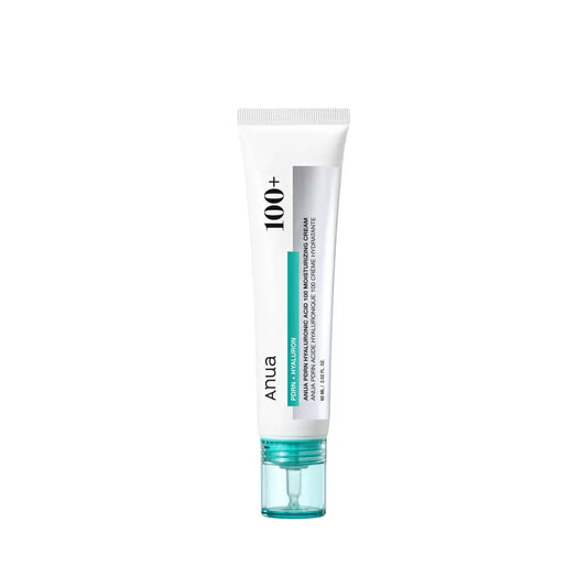 White tube of anua pdrn hyaluronic acid 100 moisturizing cream 60ml with translucent teal cap and label