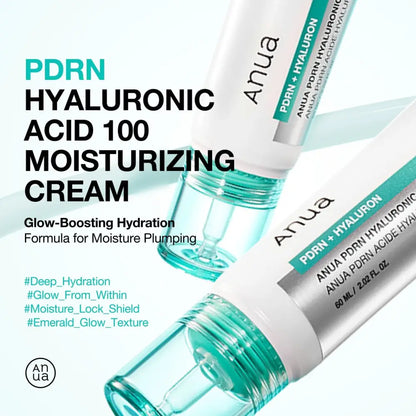 White and teal pdrn hyaluronic acid 100 moisturizing cream tubes with clear glass caps 60ml for hydration