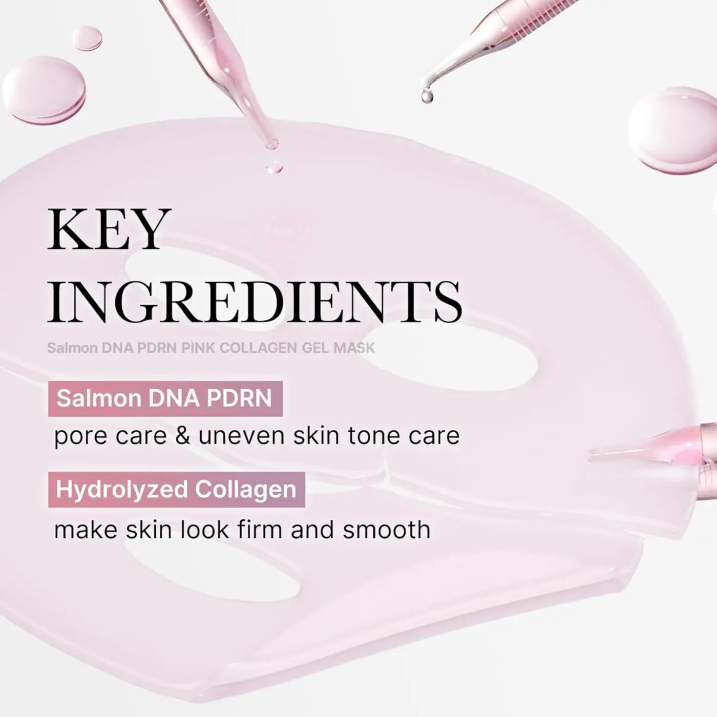 Pdrn pink collagen gel mask sheet in pink with cutouts for facial contours included in 4ea pack