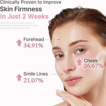 A woman with light brown hair wearing subtle makeup holding pdrn pink peptide serum 30ml bottle