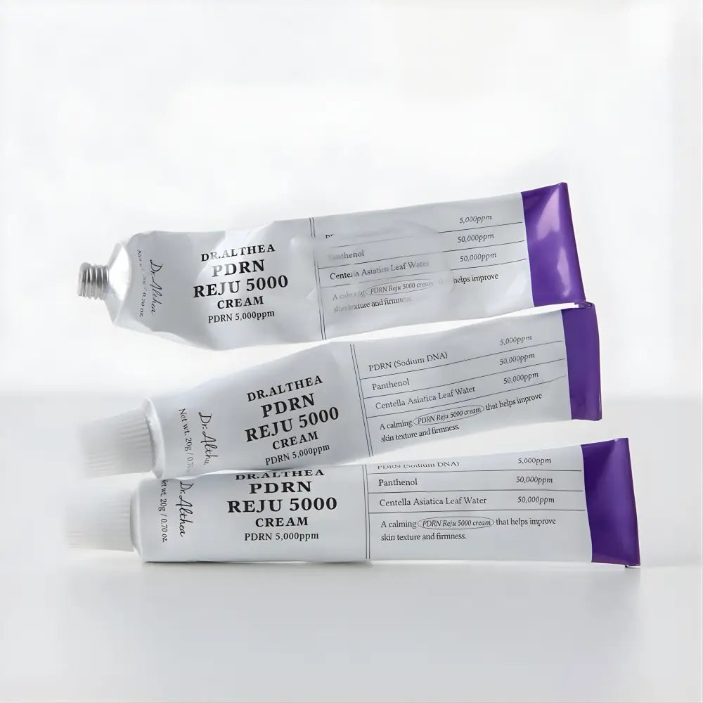 Three silver tubes with purple caps of dr in pdrn reju 5000 cream authentic k-beauty korean skincare south africa