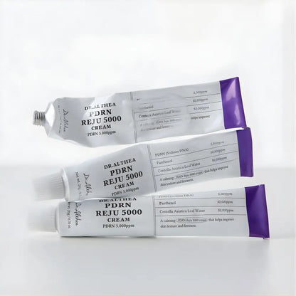 Three silver tubes with purple caps of dr in pdrn reju 5000 cream authentic k-beauty korean skincare south africa