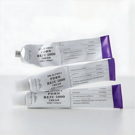 Three silver tubes with purple caps of dr in pdrn reju 5000 cream authentic k-beauty korean skincare south africa