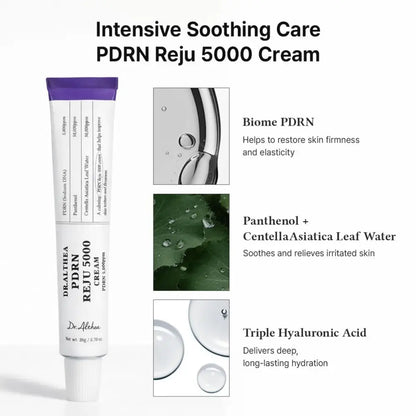 White tube with purple cap containing dr in pdrn reju 5000 cream for authentic k-beauty korean skincare south africa