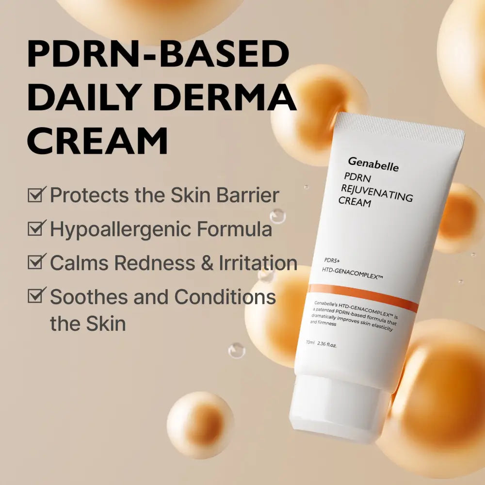 White tube of genabelle pdrn rejuvenating cream 70ml with orange band and minimalist black text korean skincare south