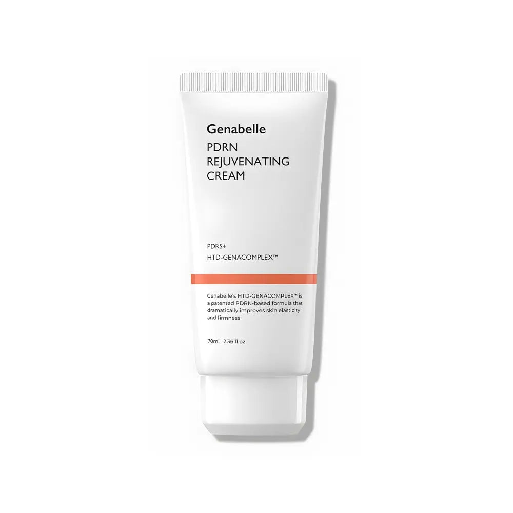 White tube of genabelle pdrn rejuvenating cream 70ml with minimalist design and orange accent stripe for korean skincare south