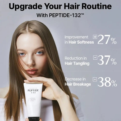 White tube of peptide-132 ultra perfect hair bonding treatment with black cap featuring minimalist branding for perfect hair bonding