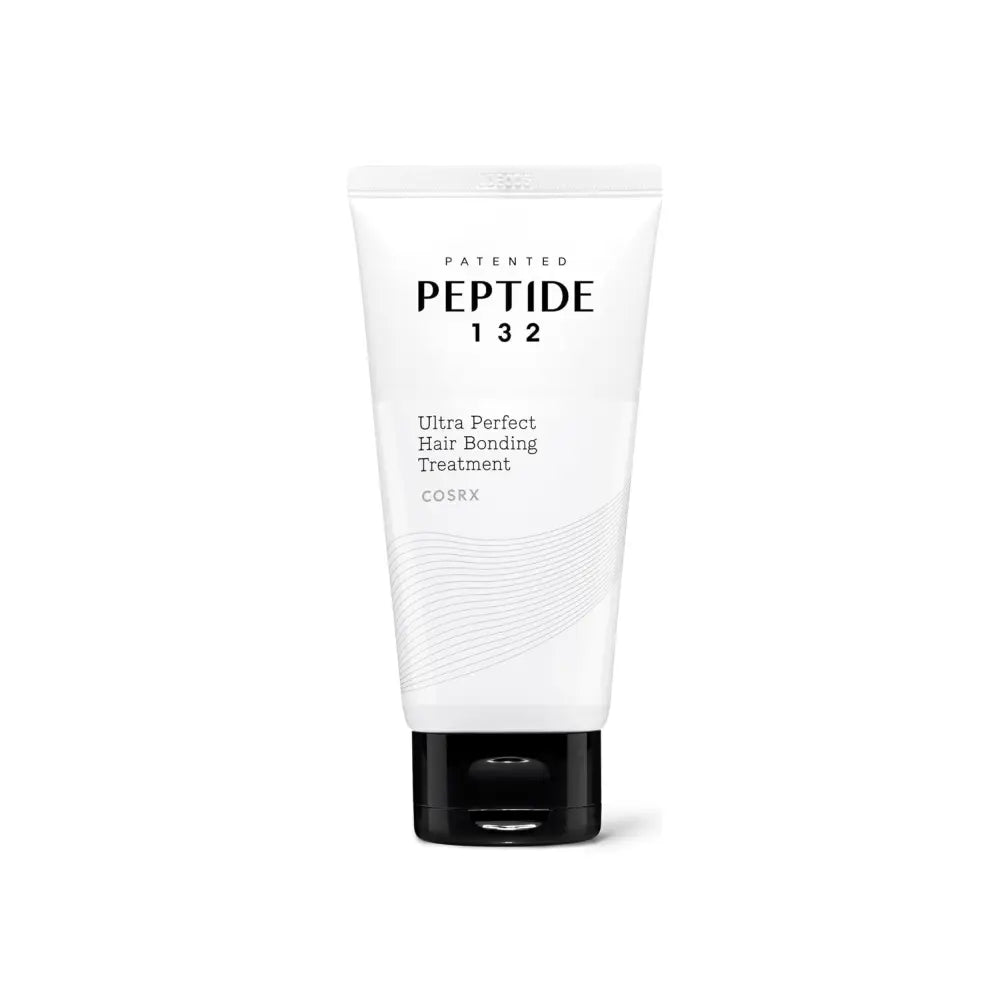 White tube of cosrx peptide 132 ultra perfect hair bonding treatment with black cap and minimalist label design