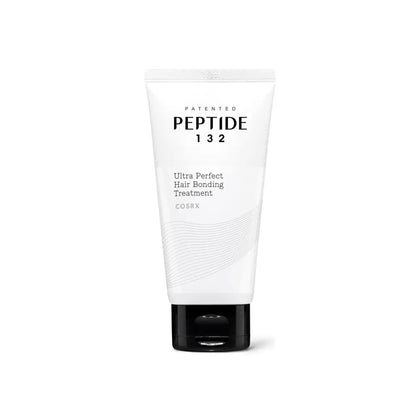 White tube of cosrx peptide 132 ultra perfect hair bonding treatment with black cap and minimalist label design