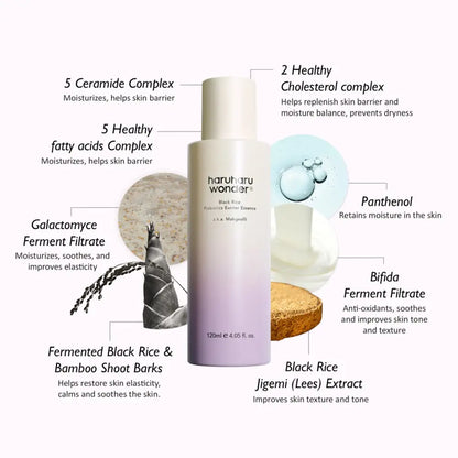 A sleek gradient purple to white cylindrical bottle of haruharu wonder black rice probiotic barrier essence for authentic k-beauty in south africa