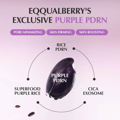 A glossy deep purple rice grain representing the key ingredient in purple pdrn pore minimizing serum 30ml by seoul palette