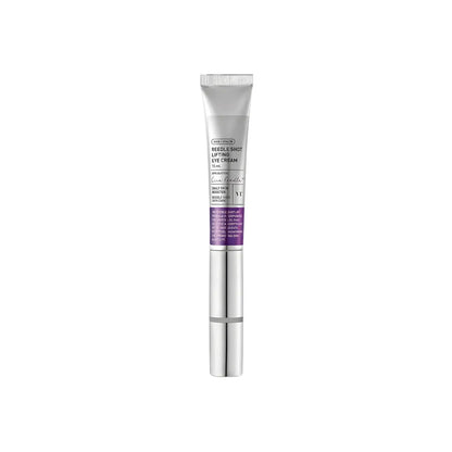 Silver tube of Laneige reedle shot lifting eye cream 15ml with purple label and metallic cap for shot lifting eye care