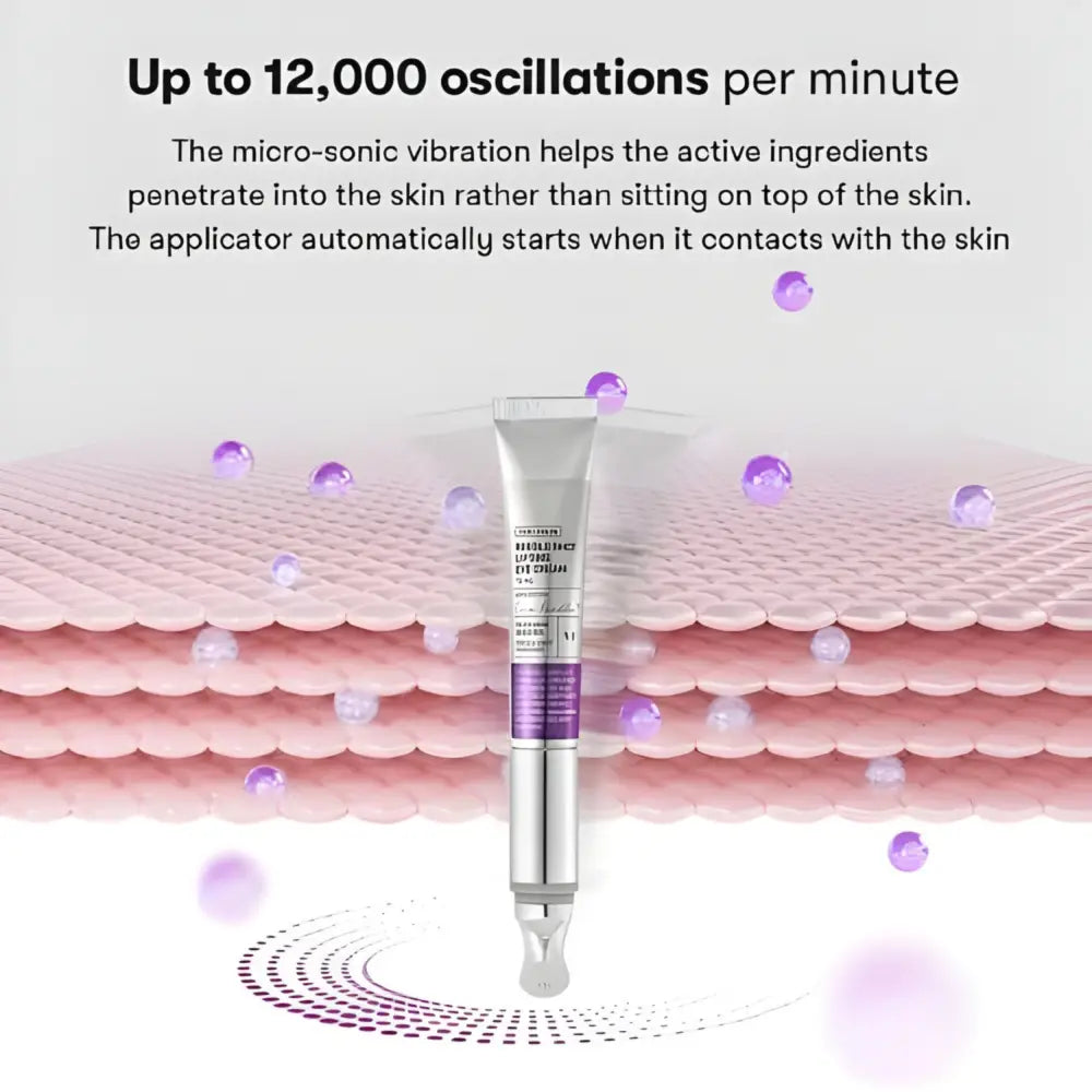 Silver and purple micro-sonic applicator for reedle shot lifting eye cream 15ml designed for lifting eye care