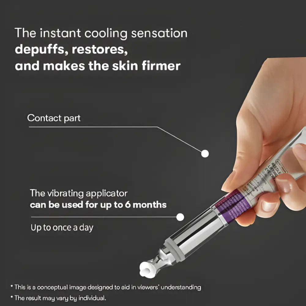 Reedle shot lifting silver and purple vibrating eye roller with transparent gel tube for shot lifting eye cream application