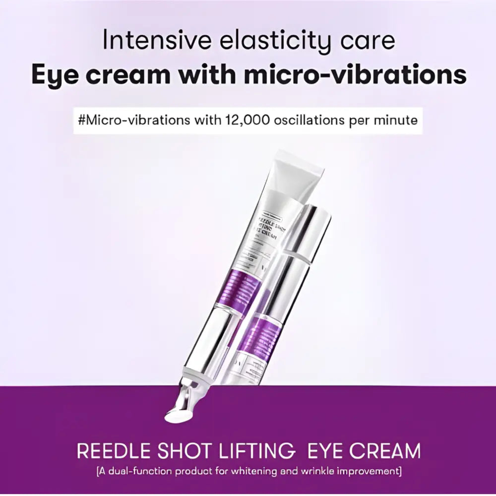 Silver and purple reedle shot lifting eye cream tube with sleek modern design for effective lifting eye cream care