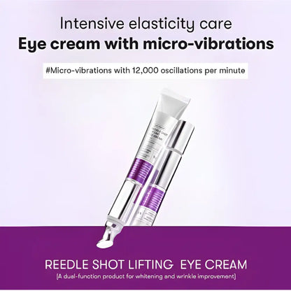Silver and purple reedle shot lifting eye cream tube with sleek modern design for effective lifting eye cream care