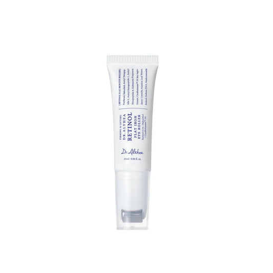 White tube of dr retinol flat iron eye roller with cica retisome for authentic korean skincare use