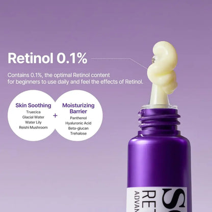 Purple glass bottle with silver cap containing retinol intense 0.1% serum for advanced triple action eye cream korean skincare south africa