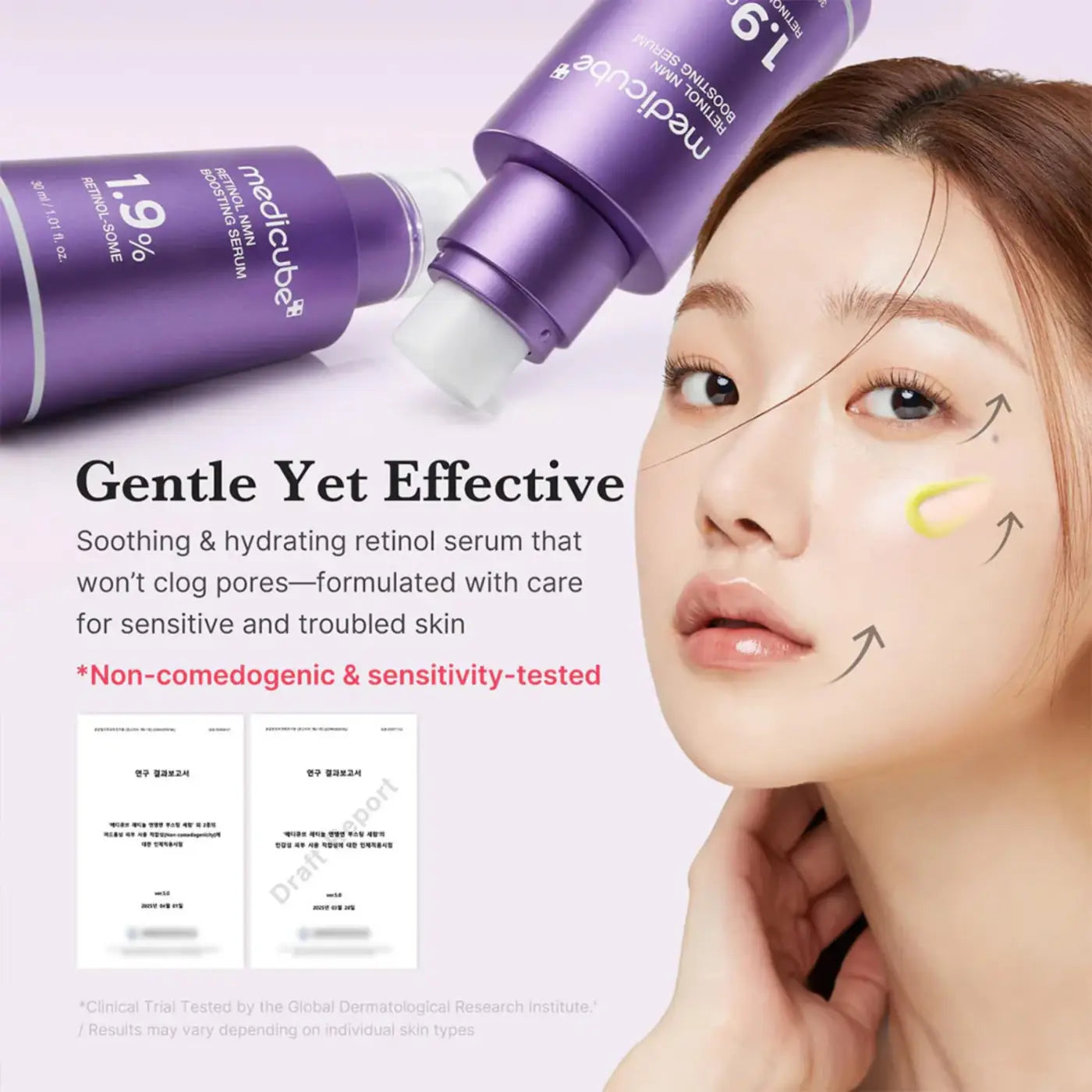 Purple mediacube 1.9% retinol nmn boosting serum bottles with white caps for improving skin texture 30ml