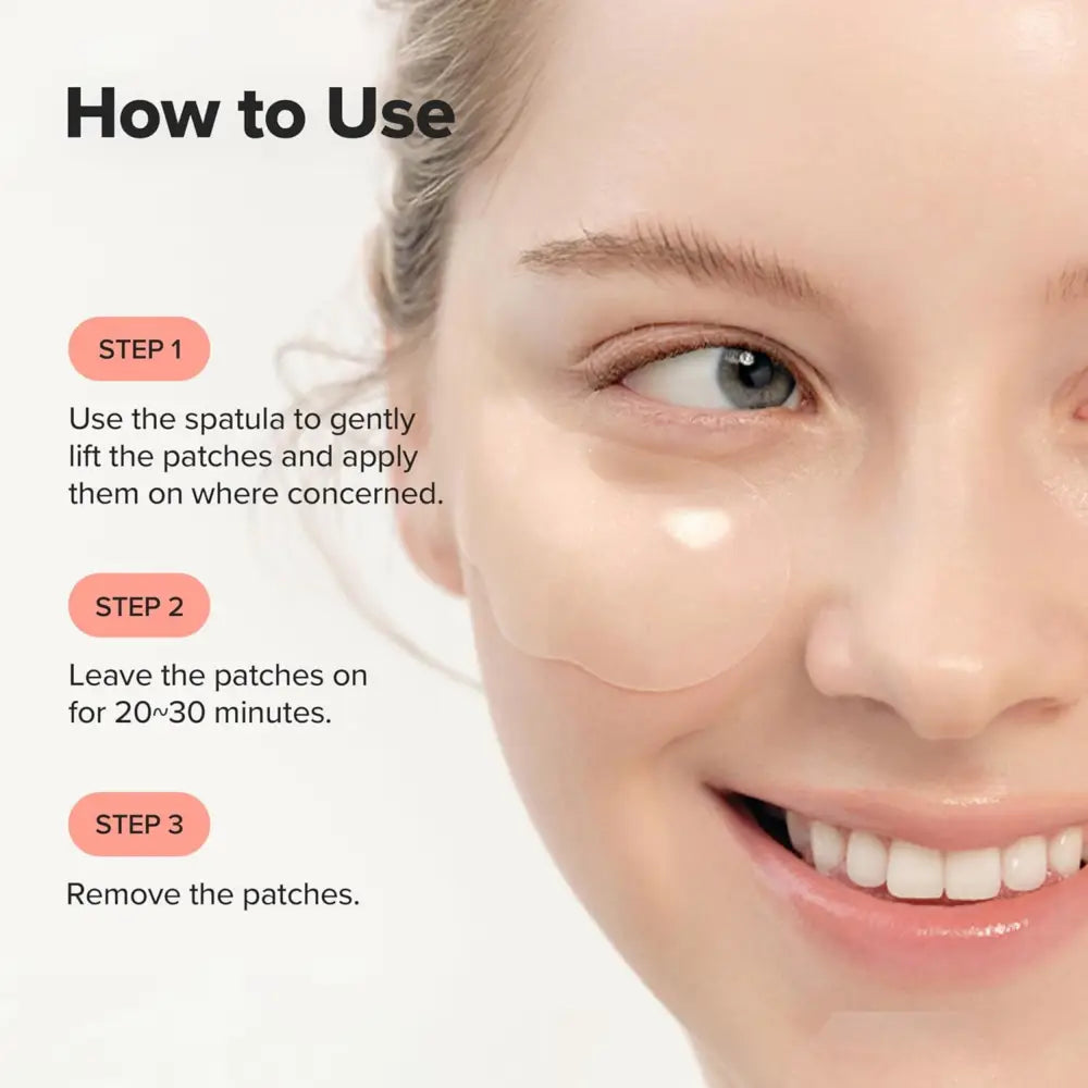 Transparent gel eye patches infused with ginseng water applied under the eyes for skincare south africa use
