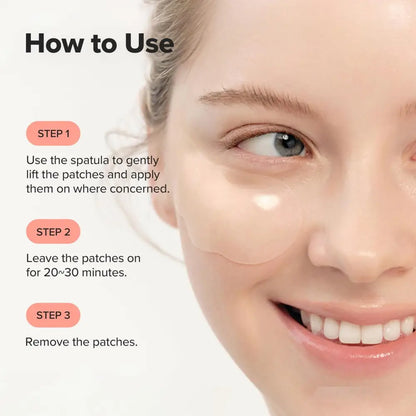 Transparent gel eye patches infused with ginseng water applied under the eyes for skincare south africa use