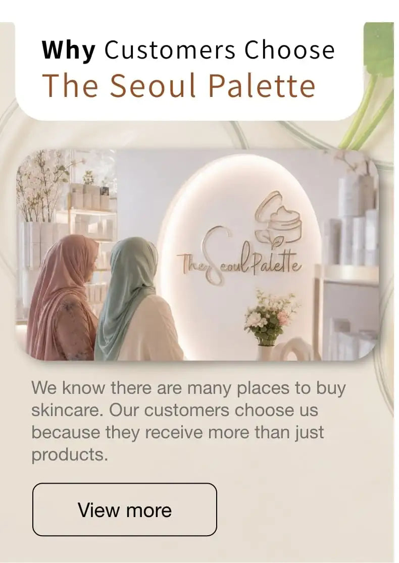 The seoul palette logo, elegantly scripted in gold foil on a smooth white oval backdrop.