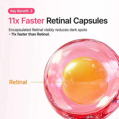 Pink translucent capsule showing yellow-orange retinal core in txa 6 niacinamide 10 retinal serum for skin use