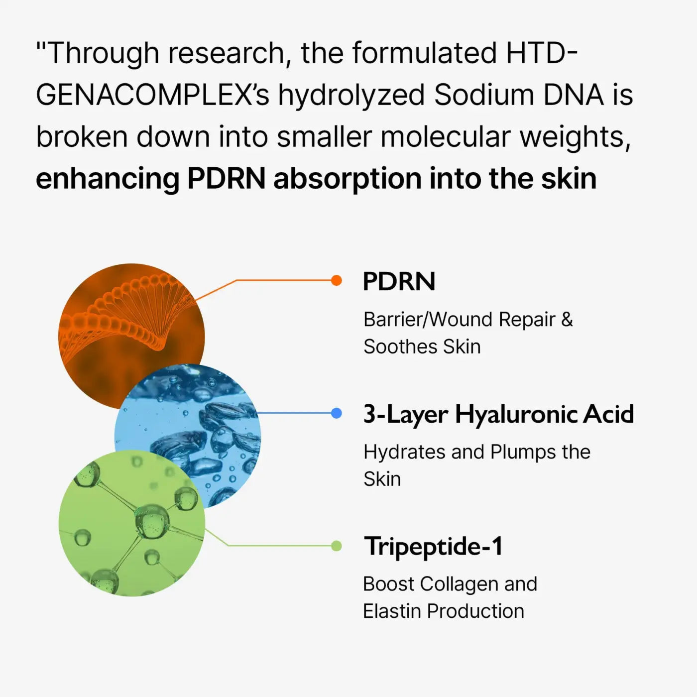 The infographic highlights the active ingredients in genabelle vita toning pdrn ampoule 30ml for barrier repair and soothing