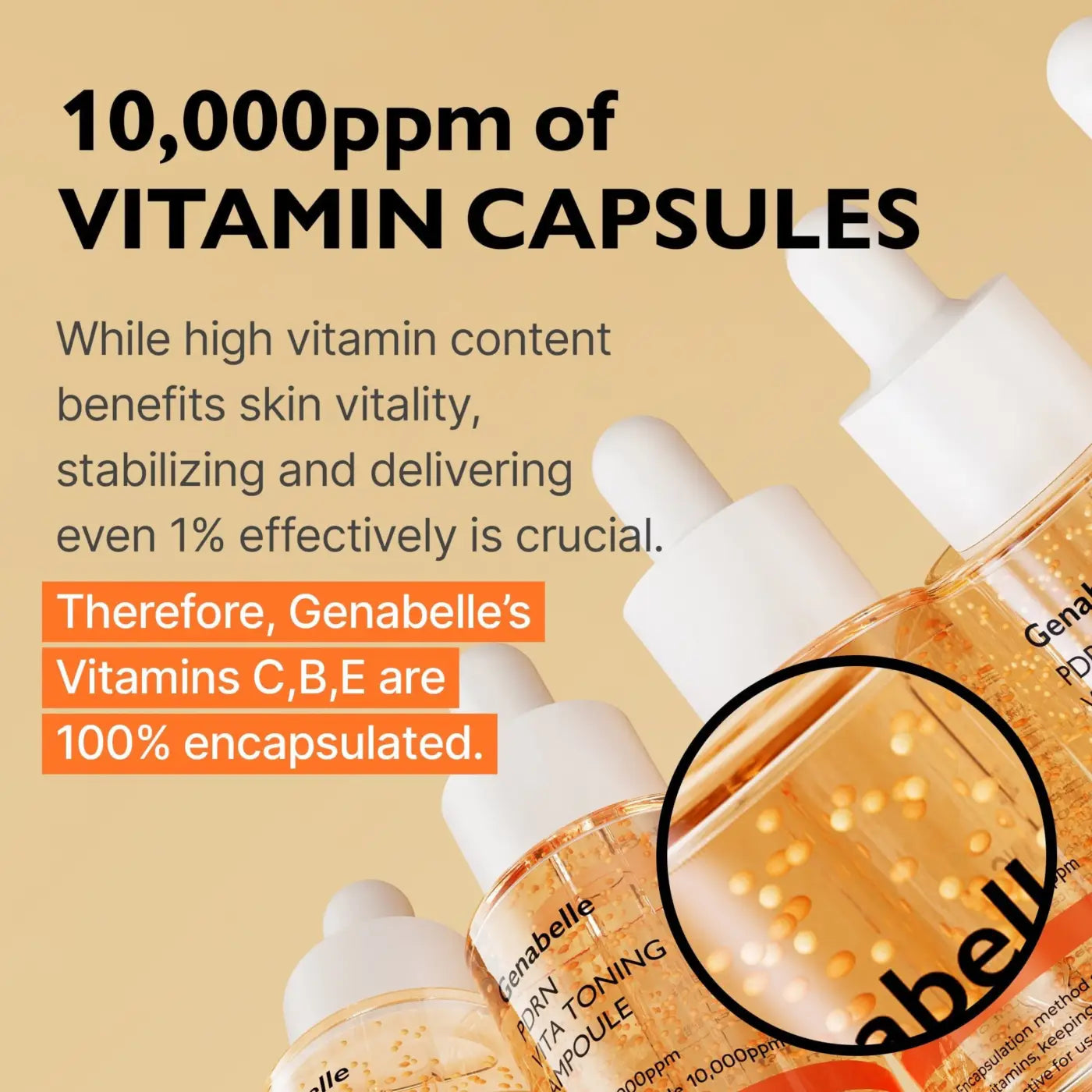 Genabelle vita toning pdrn ampoule 30ml in amber glass bottles with white dropper caps for vitamin c b e serum