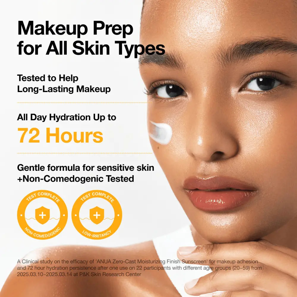 A creamy white zero cast sunscreen applied to the cheek offering authentic k-beauty hydration in korean skincare south africa