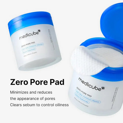 Medicube zero pore pad 155g in blue-lidded translucent white container for authentic korean skincare south africa