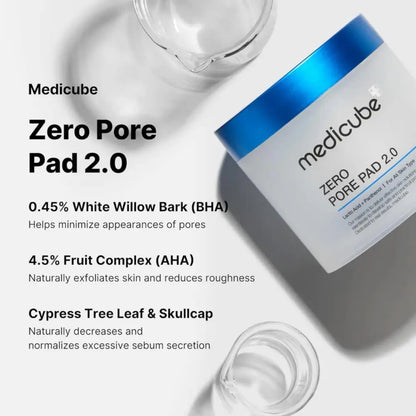 White and blue medicube zero pore pad 2.0 jar 155g with glossy lid for authentic korean skincare south africa